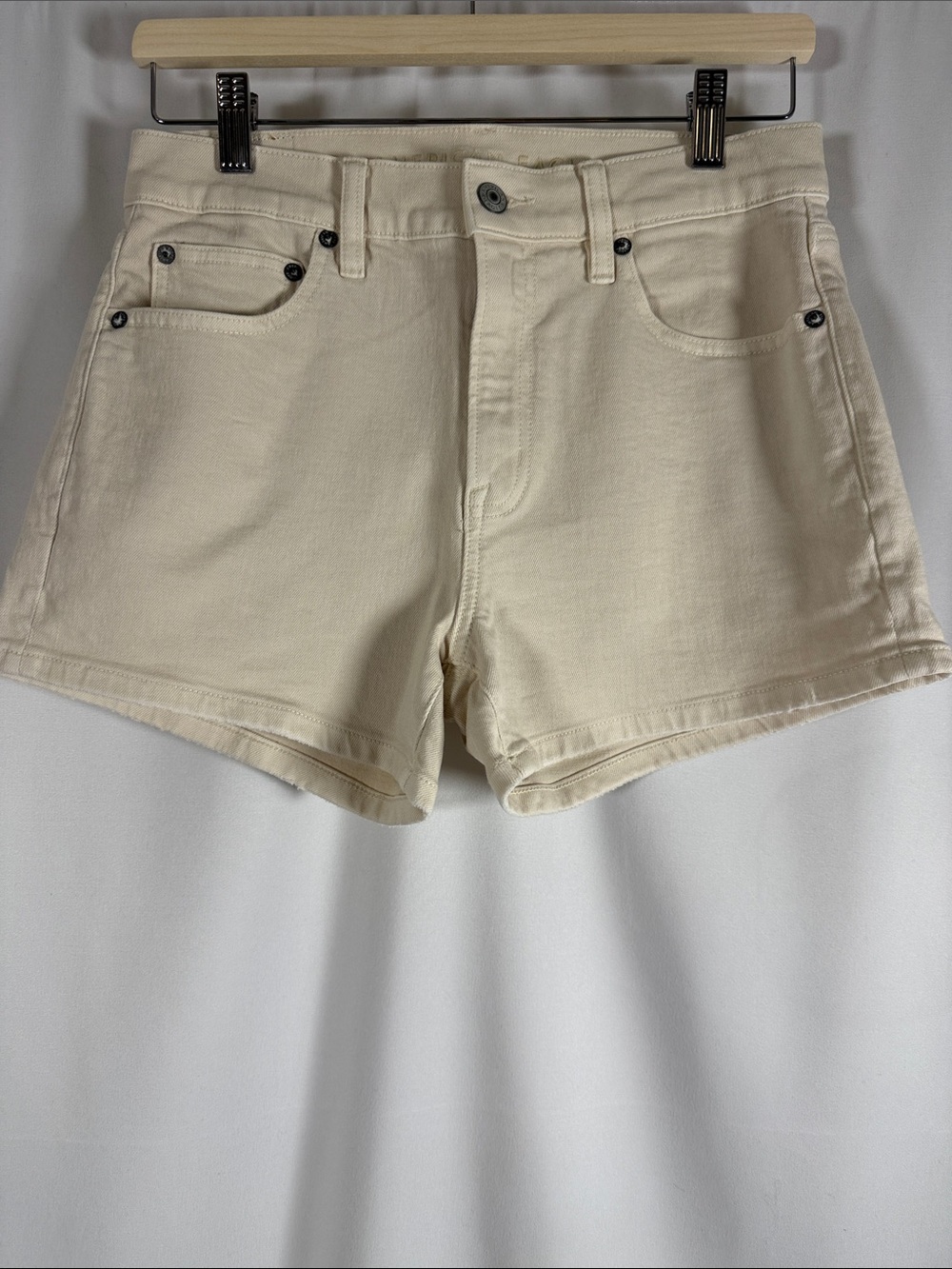 American Eagle Outfitters Cream Super High-Rise Denim Shorts